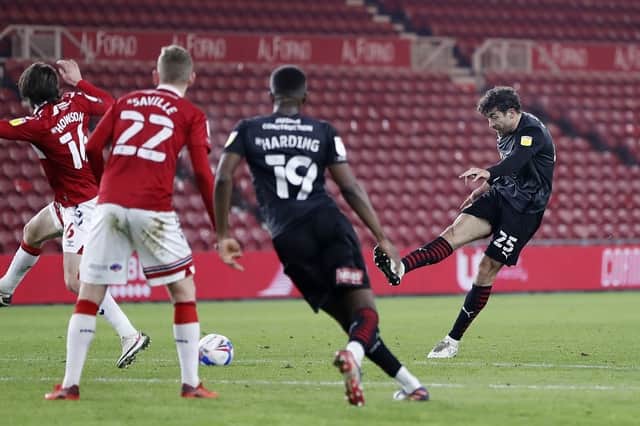 Matt Crooks scores the opener at Middlesbrough. Pictures by Jim Brailsford