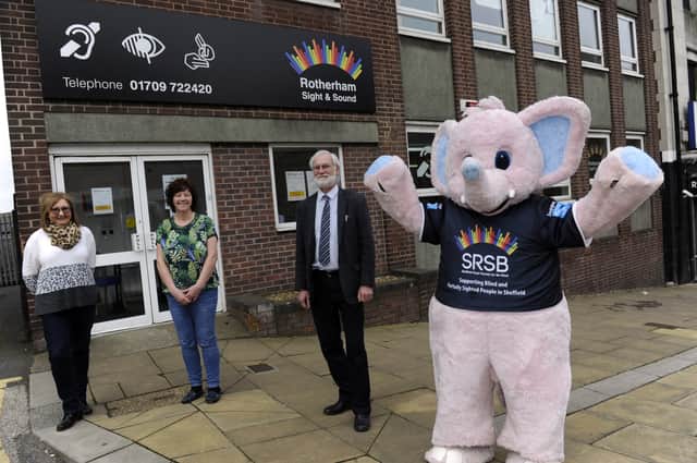 Mascot for the charity, Ellie the Elephant along with staff members Cheryle Swift, Jane Pinfield and Steve Hambleton.