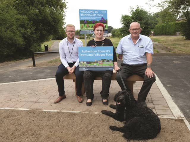 Greasbrough councillors Sarah Allen and Robert Elliott (right) joined projects, initiatives and improvement officer for Rotherham Borough Council Ben Mitchell at Brimmagem Fold, to celebrate the completion of the council's first Towns and Villages Fund Scheme.
