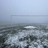 Icy scene ... the top pitch at Flash Lane, Bramley