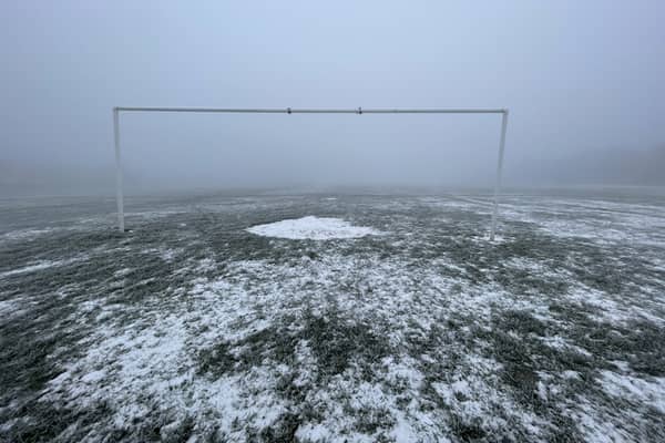 Icy scene ... the top pitch at Flash Lane, Bramley