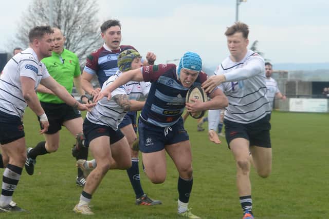 Jack Hedley races in for Rotherham's first try against Preston Grasshoppers. Pictures by KERRIE BEDDOWS