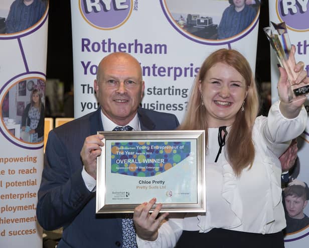 Award winner Chloe Pretty (right) with Alan Wood of UK Steel Enterprise.
