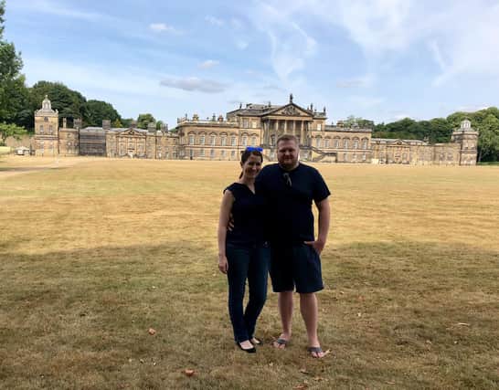 Acacia and Tom on the day of their engagement at Wentworth Woodhouse