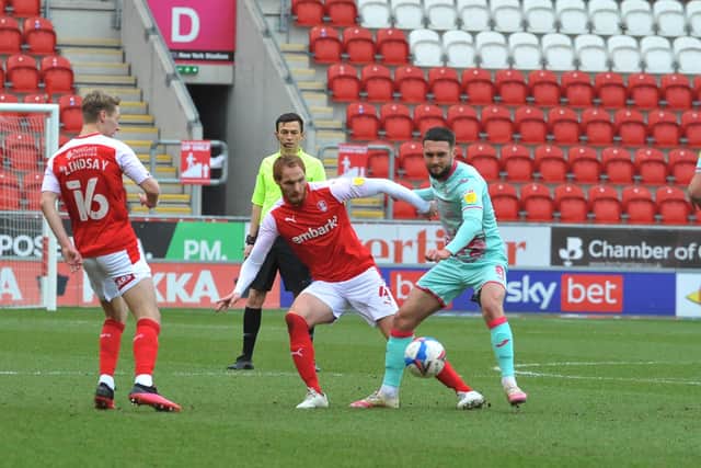 Shaun MacDonald in action against Swansea City. Picture by Kerrie Beddows