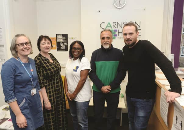 Rotherham Safe Space was launched at Carnson House, Moorgate recently. Pictured from left to right are: senior contract manager for mental health for NHS Rotherham Beki McAlister, head of mental health commissioning for NHS Rotherham Kate Tufnell, Touchstone Support business development director Sharon Brown, Touchstone chief executive Arfan Hanif and team leader for Rotherham Safe Space Rob Metcalf.