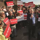 Jeremy Corbyn addresses the crowds at The Hub, in Canklow