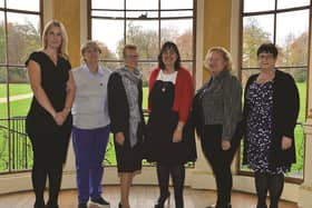 From left to right are: partner at Howell's Solicitors Sharon Lockwood, Lady Mabel archivist Sue Gravil, chief executive of Bernsai Homes Helen Jaggar, president of Barnsley and Rotherham Chamber Lisa Pogson, chairman of the Wentworth Woodhouse Preservation Trust Julie Kenny and organiser of the Athena awards event Ruth Willis. 184583-