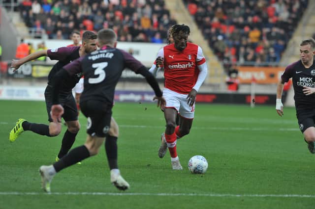 Freddie Ladapo in action against Peterborough. Picture by Kerrie Beddows
