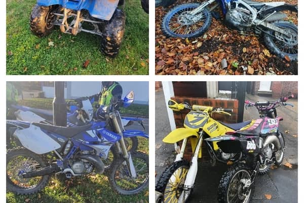 Some of the off-road vehicles and quad bikes stopped by police during last Saturday’s pursuit.