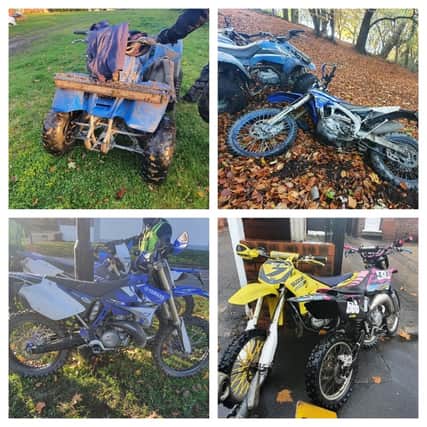 Some of the off-road vehicles and quad bikes stopped by police during last Saturday’s pursuit.