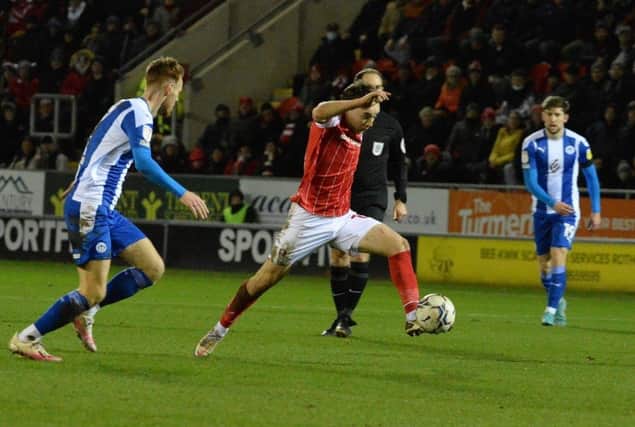 Ollie Rathbone on the attack in the first half for Rotherham. Picture by Kerrie Beddows