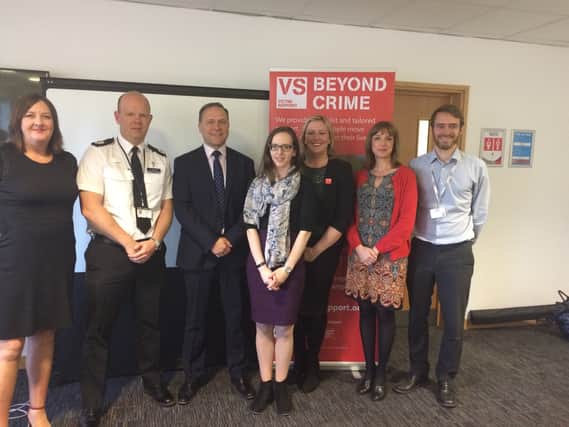 Marie Carroll, South Yorkshire PCC commissioning and partnerships manager; assistant Chief Con Tim Forber, South Yorkshire Police; Keith Hunter, Humberside police commissioner; Nicola Swan from abuse service Blue Door; Johanna Parks, Victim Support deputy locality director; Lynne Casserly, South Yorkshire Sexual Violence Partnership, Ben Payne, Remedi