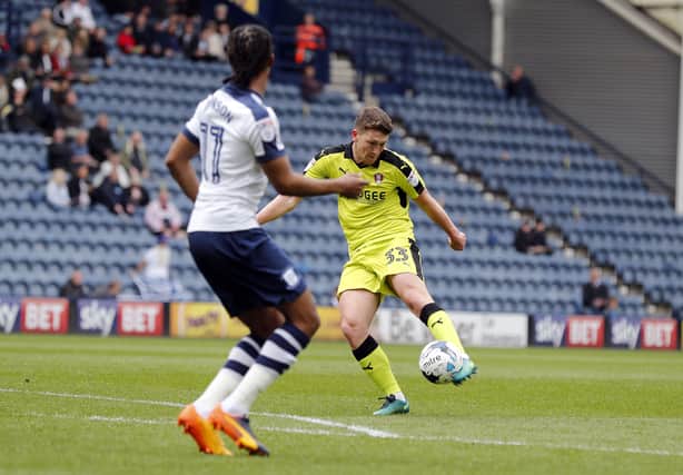 Richie Smallwood puts the Millers ahead at Deepdale. Picture: Jim Brailsford