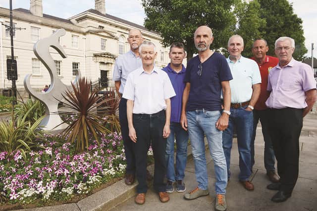 Disappointed members of Rotherham Wheelers pictured outside the Town Hall. From left to right are: Tom Knight, Mick Weaver, Richard Rooker, Steve Viney, Dave Buxton, Doug Manning and Ian Wortley. 171209-1
