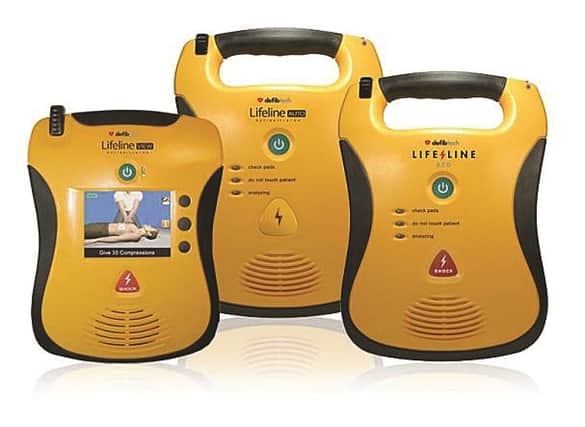 Defibrillators are usually yellow or green.