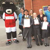 Listerdale pupils and staff with Cllr Denise Lelliott (back row, centre) and Miller Bear.