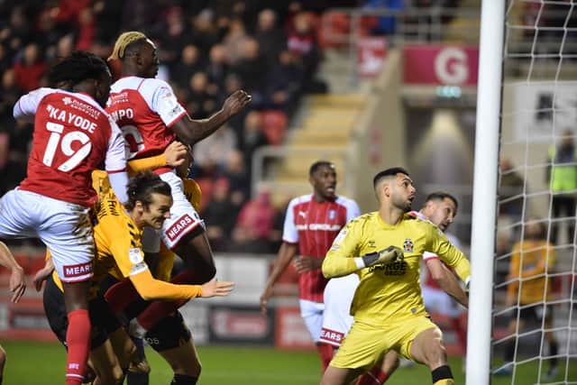 Freddie Ladapo seals victory with a header. Picture by Dave Poucher