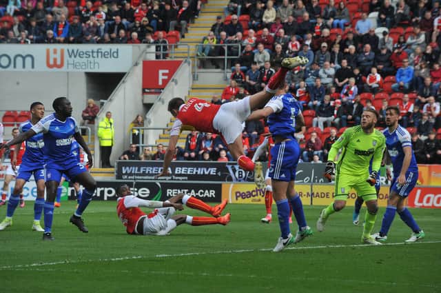 Will Vauks is sent flying against Ipswich. Picture: Kerrie Beddows