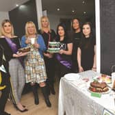 Sophie White (second left) and Sophie Skelding (third from right), are seen with their special guest the Mayor of Rotherham Cllr Eve Rose Keenan and (from left to right): Sophie White's mum and event supporter Helen Schofield, beauty therapist Karry Badger, permanent make-up and brow artist Carla Hamilton and beauty therapist Lydia Mellor. 180179