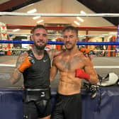 Sam O'maison (right) with sparring partner Lewis Sylvester ahead of his British title fight at Sheffield Arena.