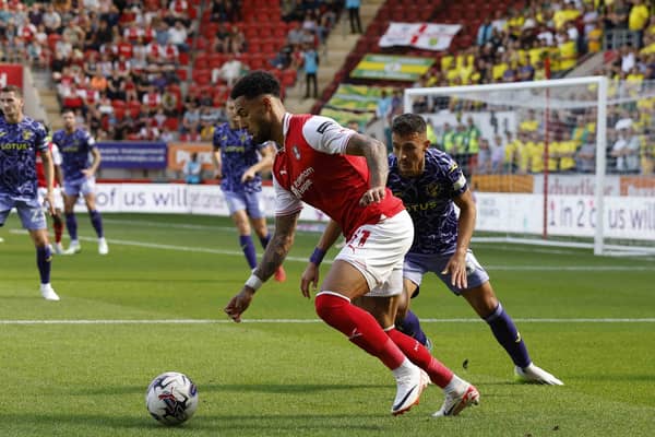 Rotherham United's Andre Green tests the Norwich City defence in the first half. Picture: Jim Brailsford