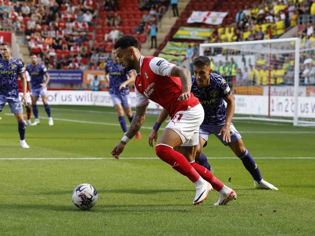 Rotherham United's Andre Green tests the Norwich City defence in the first half. Picture: Jim Brailsford