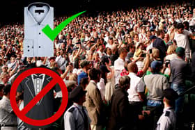 A smart button-up shirt for Wimbledon? Great. A stained "tuxedo" t-shirt though might not be up to Wimbledon's dress code - among some other "unwritten" rules on etiquette at SW19 (Credit: Canva/Getty)