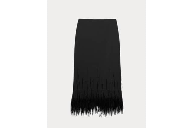 Wool Blend Embellished Tassel Midi Skirt