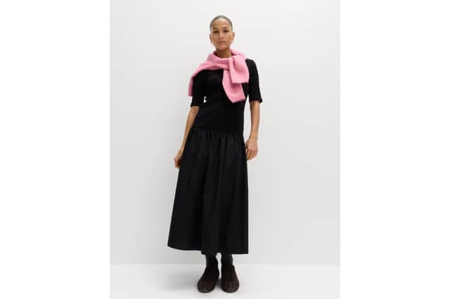 M&S jersey ribbed midi drop waist dress (black)