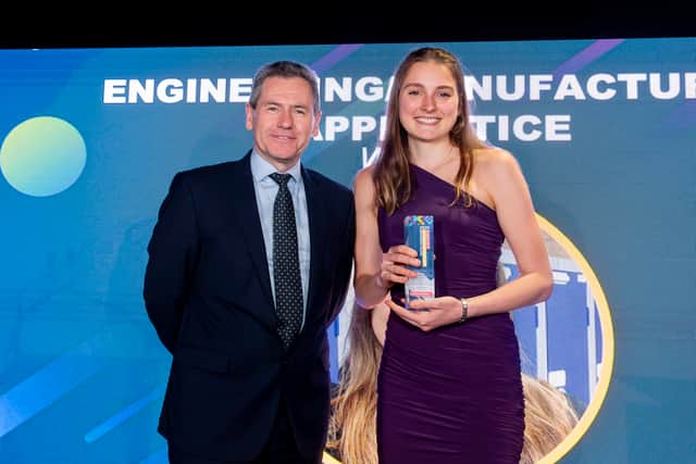 Forgemasters CEO Gary Nutter with the 2025 winner of the Engineering / Manufacturing Apprentice of the Year Erica Davison.