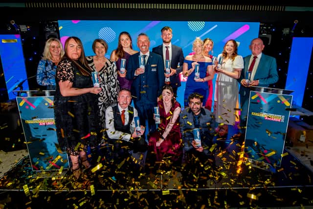 All award winners on stage at las year's South Yorkshire Apprenticeship Awards 