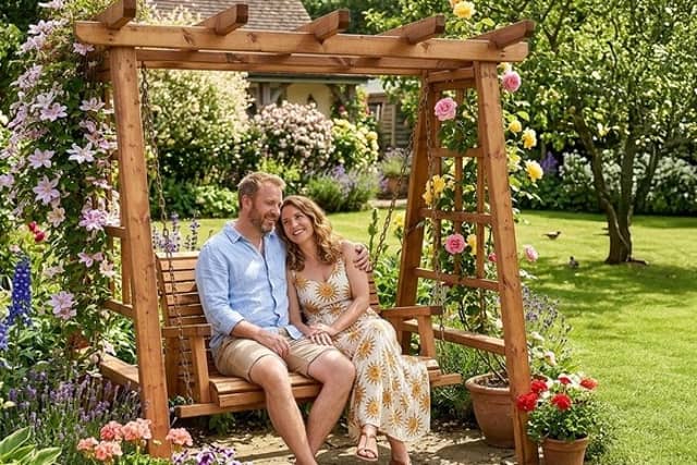 Garden swing deal cuts £160 off rustic two-seater for summer patios and lawns.