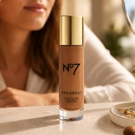 The new No7 Pro Artist Silk Glaze Skin Tint provides lightweight coverage with a natural-looking finish and is available in 12 shades.