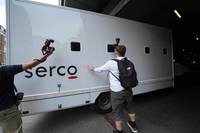 A prison van arriving at Westminster Magistrates' Court in London, where Joshua Kerry appeared charged with the murder of Ann Widdecombe. The former Tory minister and Reform UK spokeswoman was found dead at her home in Haytor on Dartmoor after sustaining serious injuries.