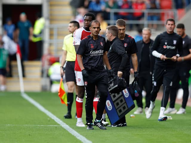 Rotherham United's Lenny Agbaire leaves the pitch early against York City