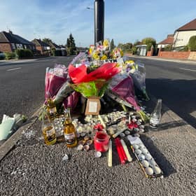 Tributes left at East Bawtry Road for Jacob Skidmore and Jacob Patching, the two young men who lost their lives in a tragic collision.