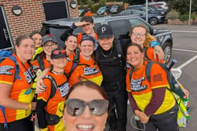 Jordan (centre) with Danny Jones from McFly and other team members who trekked for CALM 