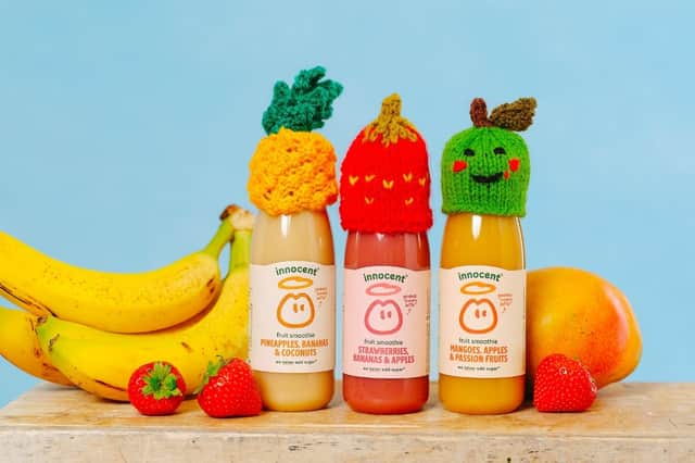 The knitted hats will adorn Innocent smoothie drinks
