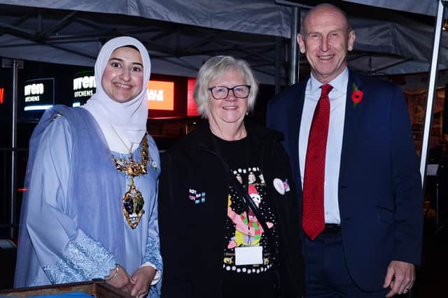 MP John Healey and the then Mayor of Rotherham Cllr Rukhsana Ismail, joined Rotherham Families First founder Ann Levick, for the launch of the 2025 Rotherham Christmas Toy Appeal at Parkgate Shopping.