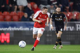 Paul Mullin on the ball for Rotherham United against Newport County