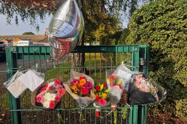 Floral tributes at The Willows for Mrs Booth