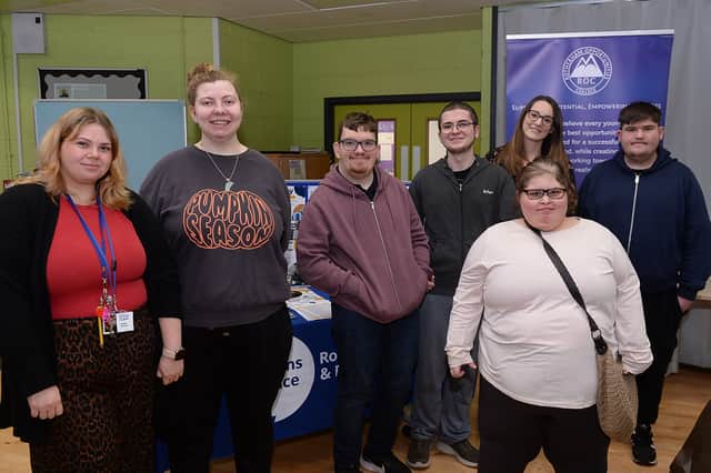 Pictured with some of the students at the event are organisers Jamie Ashton (back right) and Angela Thursby (left)
