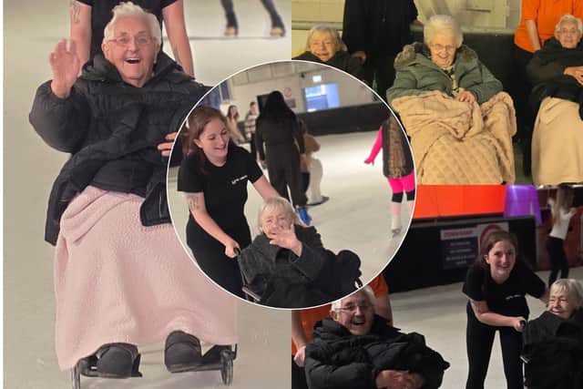 Rotherham care home residents have taken to the ice for the first time - and giggled the whole way round