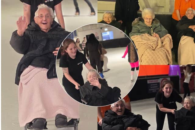 Rotherham care home residents have taken to the ice for the first time - and giggled the whole way round