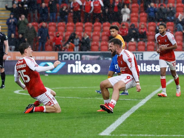 Joy for scorer Tom Bradshaw and creator Jayce Fitzgerald as Rotherham United level the scores Shrewsbury Town