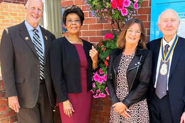 (Left) Michael Sumption and (right) Geoffrey Cooper in 2025 with fellow Rotarians Sybil Roach-Tennant and Julia Crookes