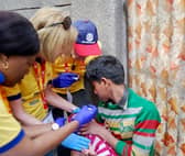 Rotherham Rotary Club volunteers help administer the vaccination in India in 2018 