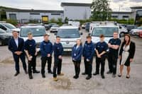 (L-R) Equans project director, Neil Wright,  with apprentices Carter, Shae, Liam, Gracie, Stephen, Konner, and Alex, and Rotherham Council head of housing property services, Lynsey Stephenson