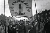 Miners Strike March 5th 1985. Cortonwood Pit. Miners march back to work